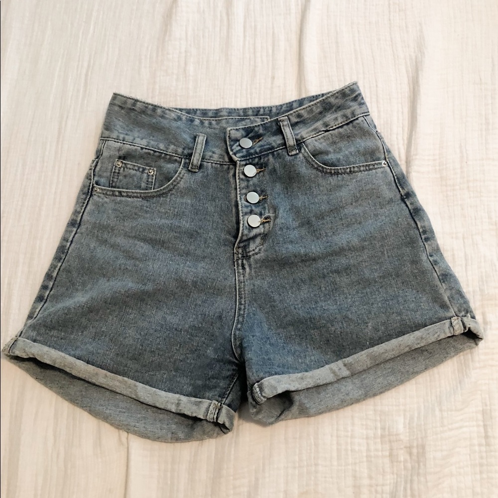 Blue High Waisted Jean Shorts - Picture 1 of 6